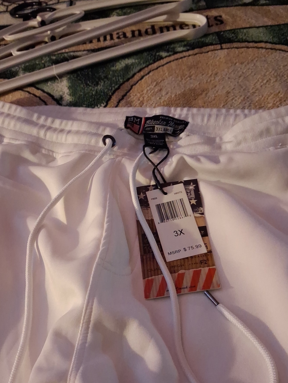 Men’s White Drawstring Jogger Pants — 3X
